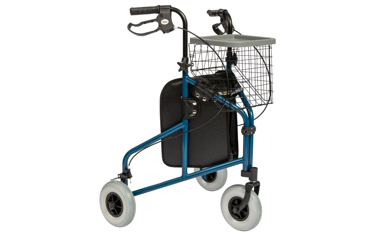 Three-Wheel Lightweight Walker with Basket, Tray & Bag