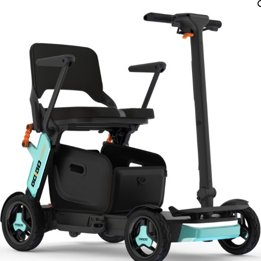 A modern, compact scooter with a sturdy seat and storage compartment.